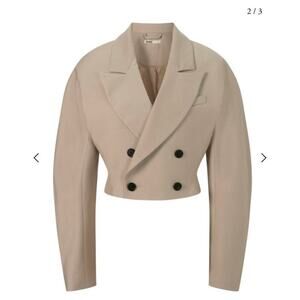 Cropped Double-Breasted Beige Blazer Jacket
